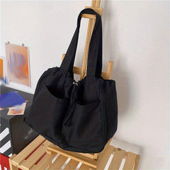 Solid Canvas Shoulder Bag Large Capacity Lightweight Shopper Bag