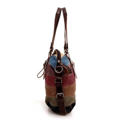 Rainbow Block Canvas Tote Bag Large Capacity Shoulder Handbag