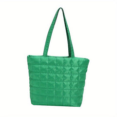 Plaid Embroidery Tote Bag Padded Shoulder Bag Women's Shopping Bag