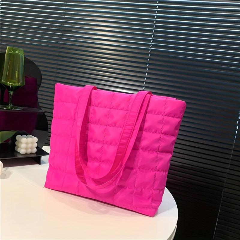 Plaid Embroidery Tote Bag Padded Shoulder Bag Women's Shopping Bag