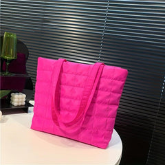 Plaid Embroidery Tote Bag Padded Shoulder Bag Women's Shopping Bag