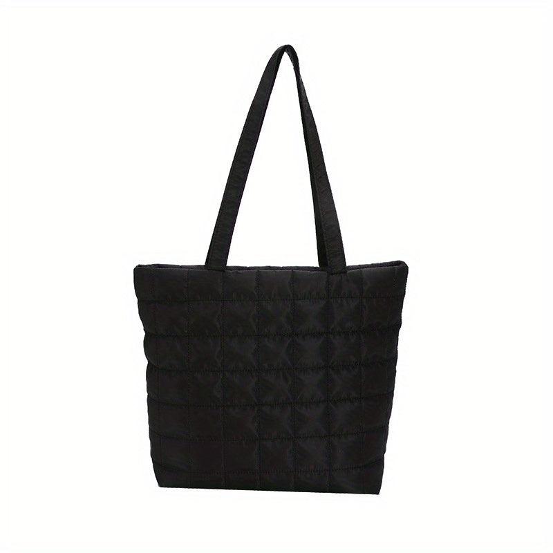 Plaid Embroidery Tote Bag Padded Shoulder Bag Women's Shopping Bag