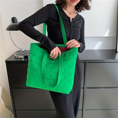 Plaid Embroidery Tote Bag Padded Shoulder Bag Women's Shopping Bag
