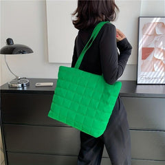Plaid Embroidery Tote Bag Padded Shoulder Bag Women's Shopping Bag