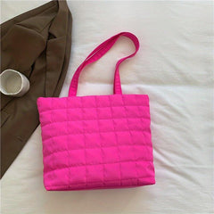 Plaid Embroidery Tote Bag Padded Shoulder Bag Women's Shopping Bag