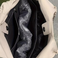 Pleated Metal Chain Willow Leaf Tote Bag PU Leather Shoulder Bag