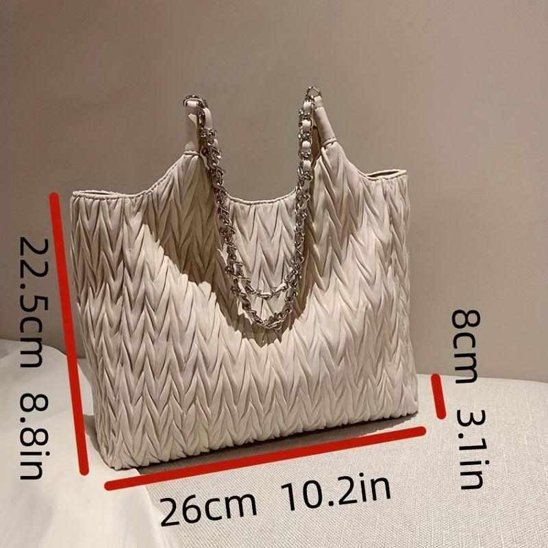 Pleated Metal Chain Willow Leaf Tote Bag PU Leather Shoulder Bag