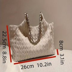 Pleated Metal Chain Willow Leaf Tote Bag PU Leather Shoulder Bag