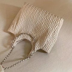 Pleated Metal Chain Willow Leaf Tote Bag PU Leather Shoulder Bag