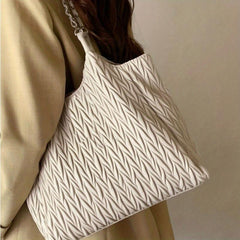 Pleated Metal Chain Willow Leaf Tote Bag PU Leather Shoulder Bag
