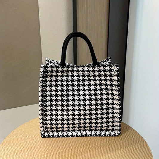 Houndstooth Pattern Tote Bag Portable Lightweight Commuter Handbags