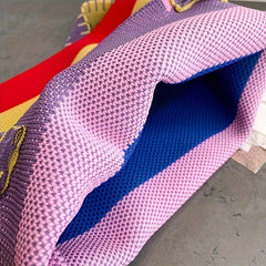 Rainbow Stitching Striped Knitted Tote Bag Lightweight Shoulder Bag