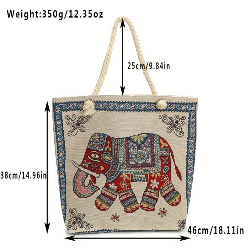 Vintage Elephant Pattern Bag Women's Classic Ethnic Tote Bag