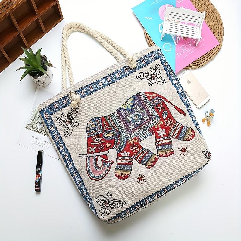 Vintage Elephant Pattern Bag Women's Classic Ethnic Tote Bag