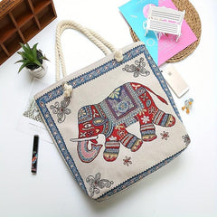 Vintage Elephant Pattern Bag Women's Classic Ethnic Tote Bag