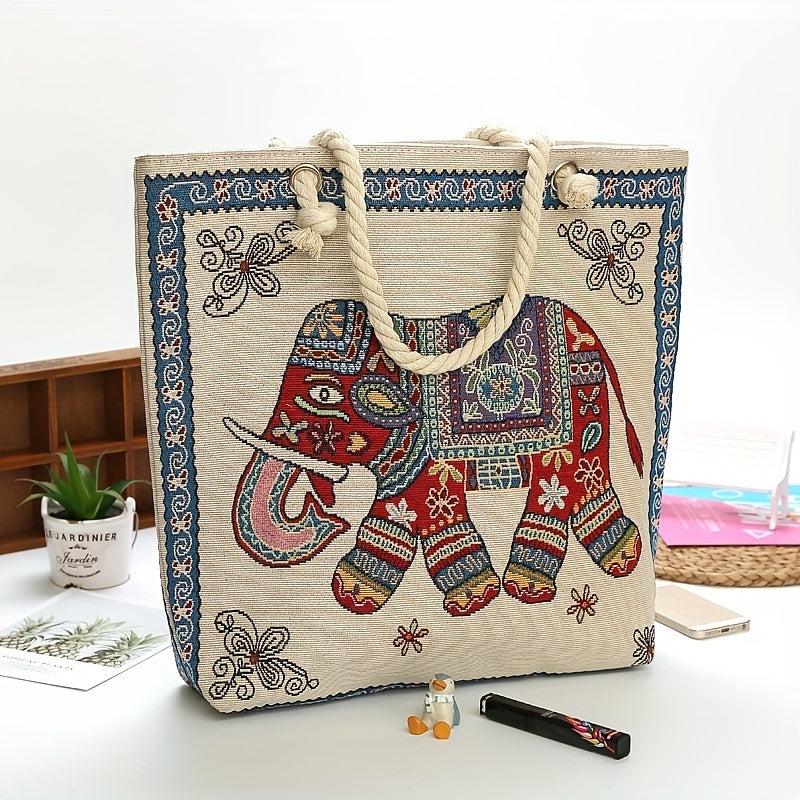 Vintage Elephant Pattern Bag Women's Classic Ethnic Tote Bag
