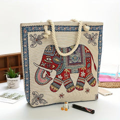 Vintage Elephant Pattern Bag Women's Classic Ethnic Tote Bag