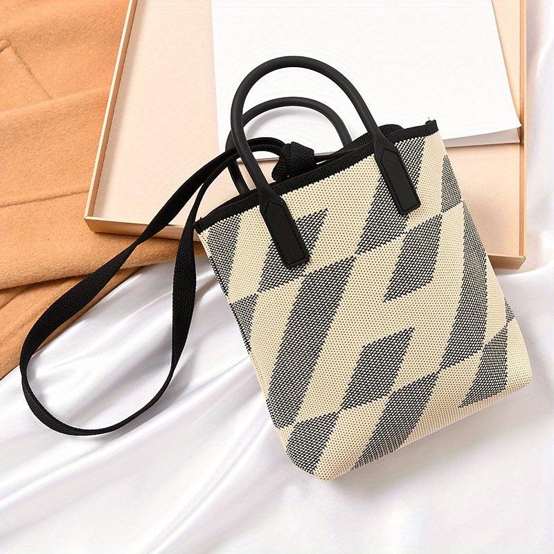 Knitted Geometric Shoulder Bag Colorblock Satchel Handbag