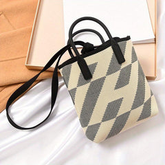 Knitted Geometric Shoulder Bag Colorblock Satchel Handbag