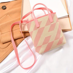 Knitted Geometric Shoulder Bag Colorblock Satchel Handbag