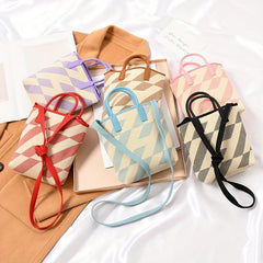 Knitted Geometric Shoulder Bag Colorblock Satchel Handbag