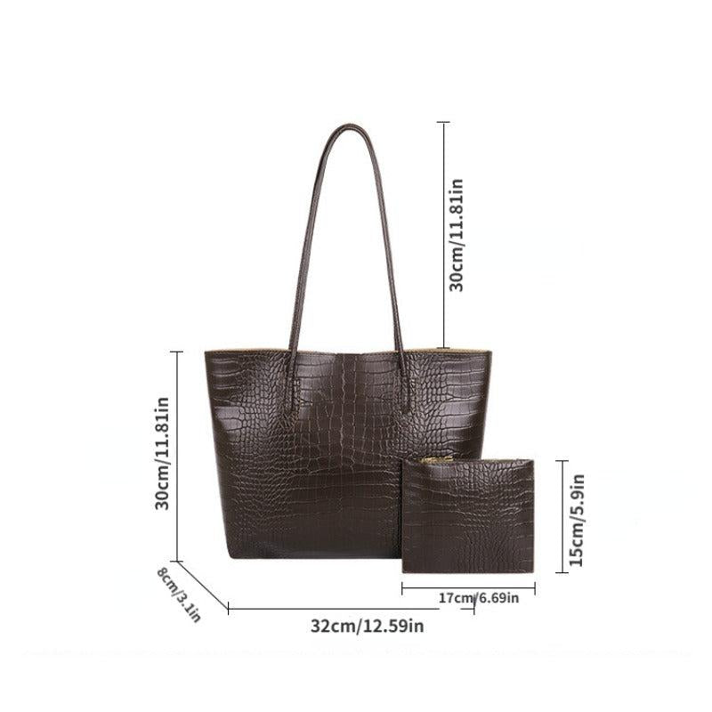 Crocodile Embossed Tote Bag Solid Shoulder Bag With Clutch Pouch