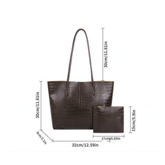 Crocodile Embossed Tote Bag Solid Shoulder Bag With Clutch Pouch