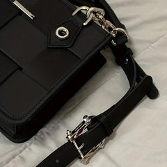 Plaid Underarm Bag PU Leather Textured Bag Purse Baguette