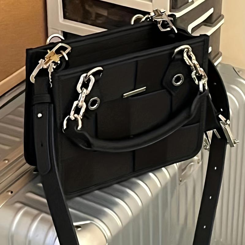 Plaid Underarm Bag PU Leather Textured Bag Purse Baguette