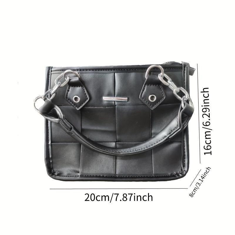 Plaid Underarm Bag PU Leather Textured Bag Purse Baguette