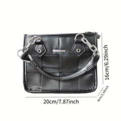 Plaid Underarm Bag PU Leather Textured Bag Purse Baguette