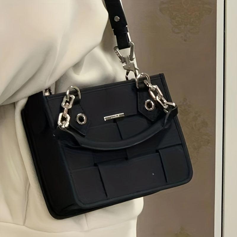 Plaid Underarm Bag PU Leather Textured Bag Purse Baguette
