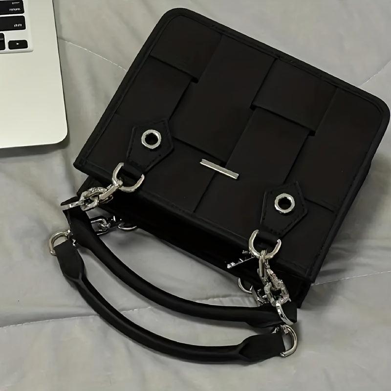 Plaid Underarm Bag PU Leather Textured Bag Purse Baguette