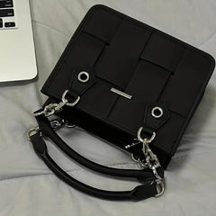 Plaid Underarm Bag PU Leather Textured Bag Purse Baguette