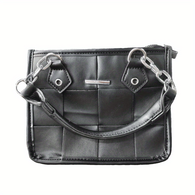 Plaid Underarm Bag PU Leather Textured Bag Purse Baguette