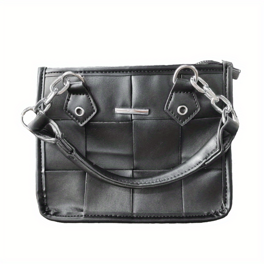Plaid Underarm Bag PU Leather Textured Bag Purse Baguette