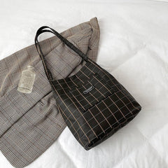 Vintage Plaid Tote Bag Large Capacity Bag