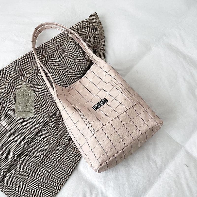 Vintage Plaid Tote Bag Large Capacity Bag