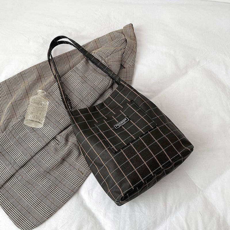 Vintage Plaid Tote Bag Large Capacity Bag