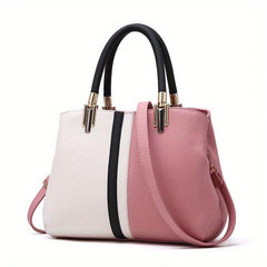 Classic Tote Satchel with Pendant - Colorblock Zipper Bag