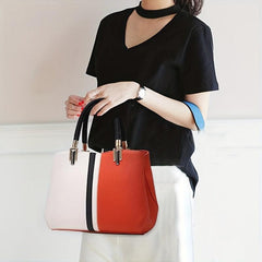 Classic Tote Satchel with Pendant - Colorblock Zipper Bag