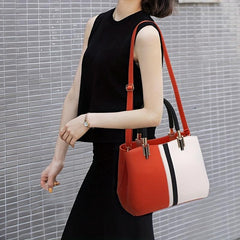 Classic Tote Satchel with Pendant - Colorblock Zipper Bag