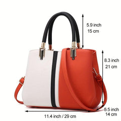 Classic Tote Satchel with Pendant - Colorblock Zipper Bag