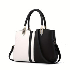 Classic Tote Satchel with Pendant - Colorblock Zipper Bag
