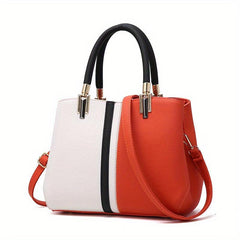 Classic Tote Satchel with Pendant - Colorblock Zipper Bag