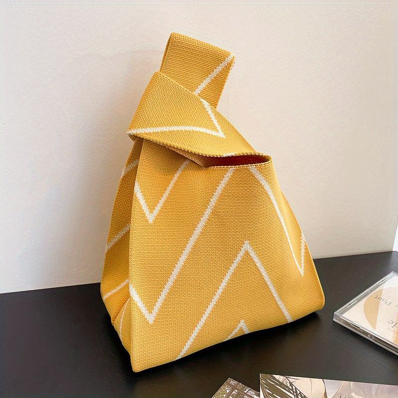 Striped Pattern Woven Handbag Fabric Crochet Niche Tote Bag