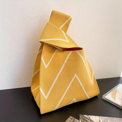 Striped Pattern Woven Handbag Fabric Crochet Niche Tote Bag
