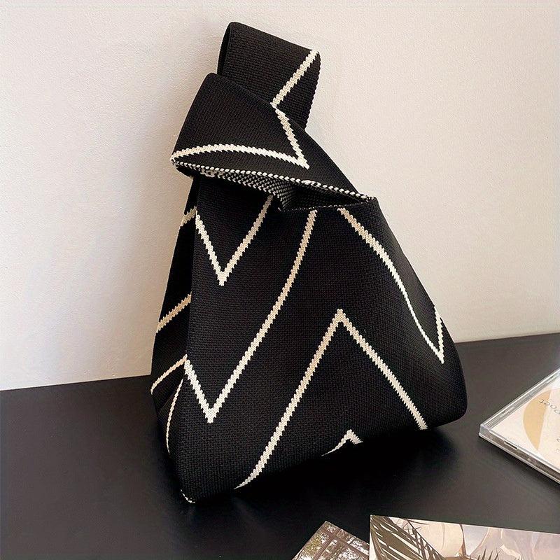 Striped Pattern Woven Handbag Fabric Crochet Niche Tote Bag