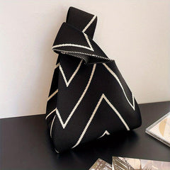 Striped Pattern Woven Handbag Fabric Crochet Niche Tote Bag