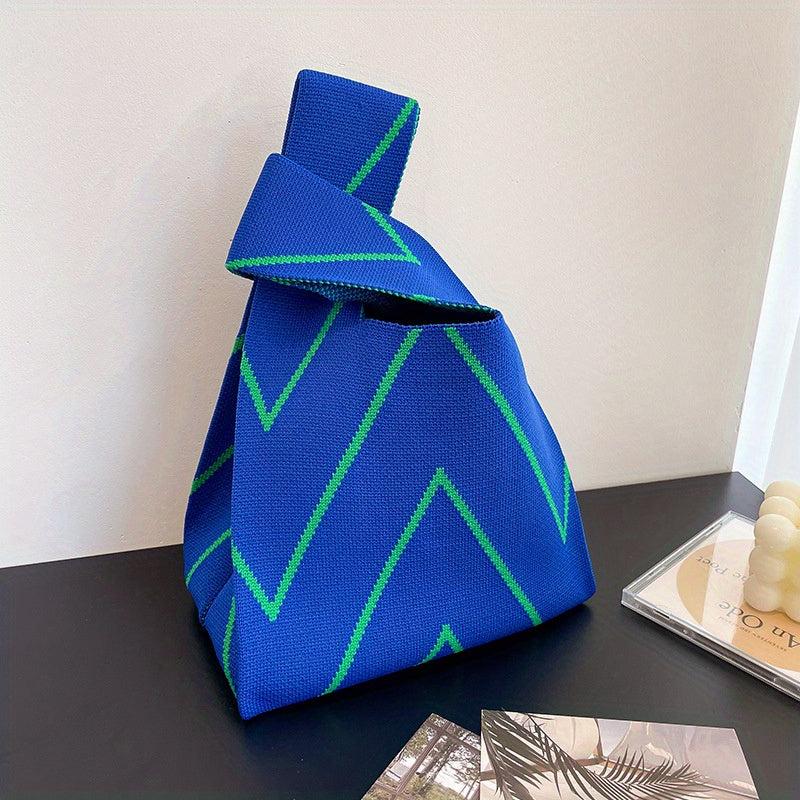 Striped Pattern Woven Handbag Fabric Crochet Niche Tote Bag